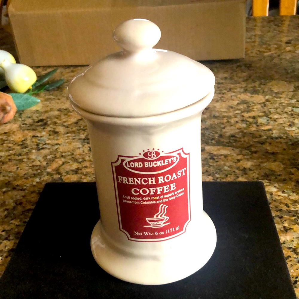 VTG COFFEE CANISTER LORD BUCKLEY'S FRENCH ROAST COFFEE CERAMIC CANISTER